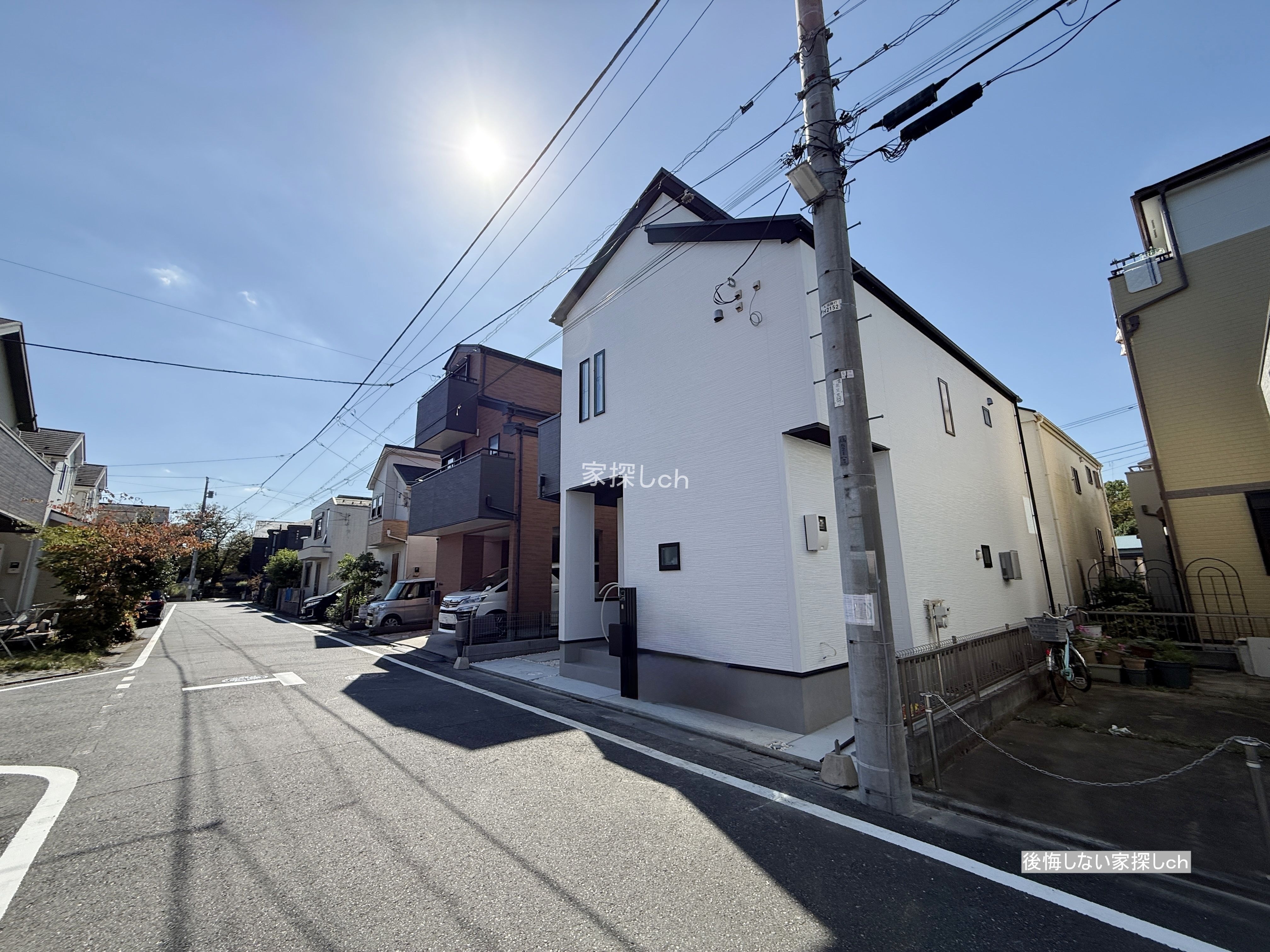 足立区花畑7丁目新築戸建の外観と6m公道を別角度から確認