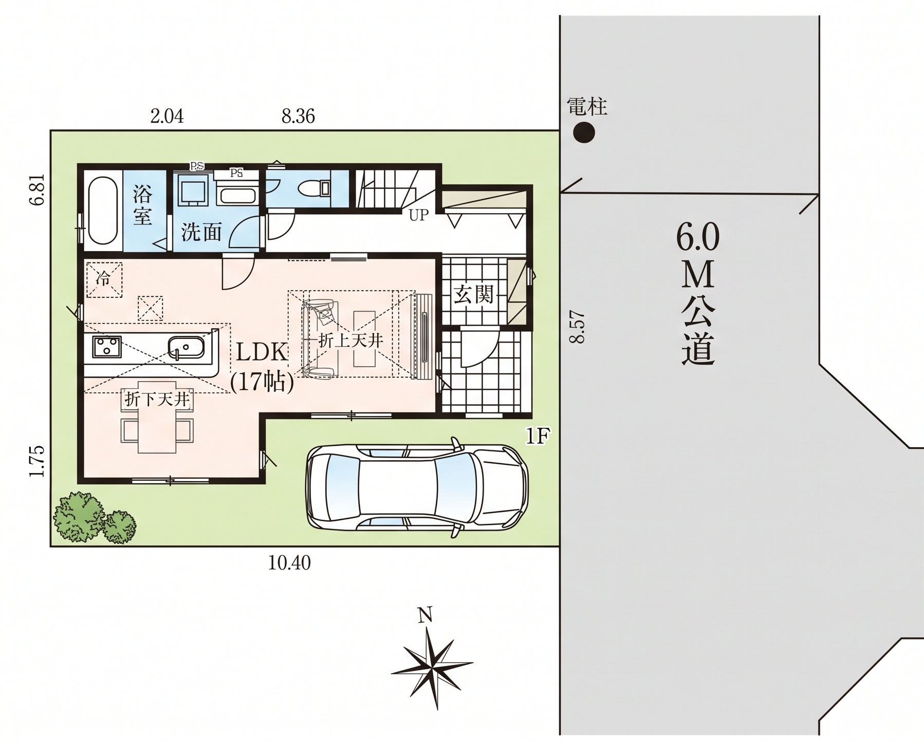 足立区花畑7丁目新築戸建の区画図|カースペースと6m公道